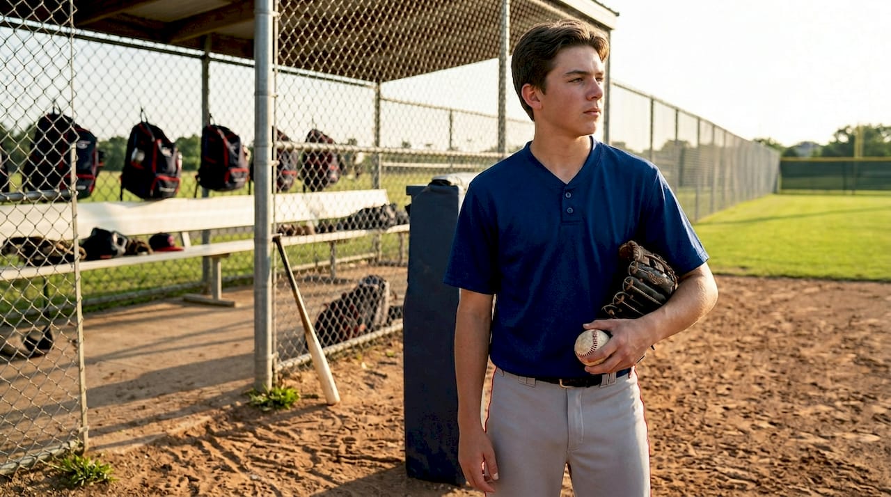 Teen practicing throwing at youth baseball field