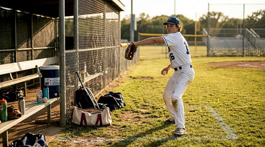 Youth pitcher warming up on baseball field