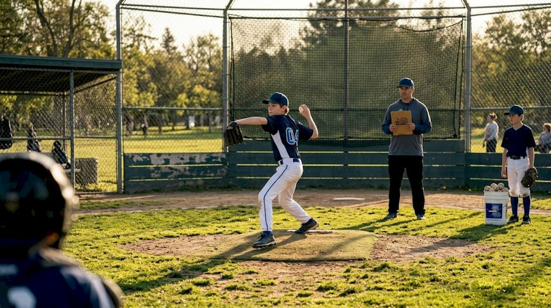 Youth pitcher throwing during practice session