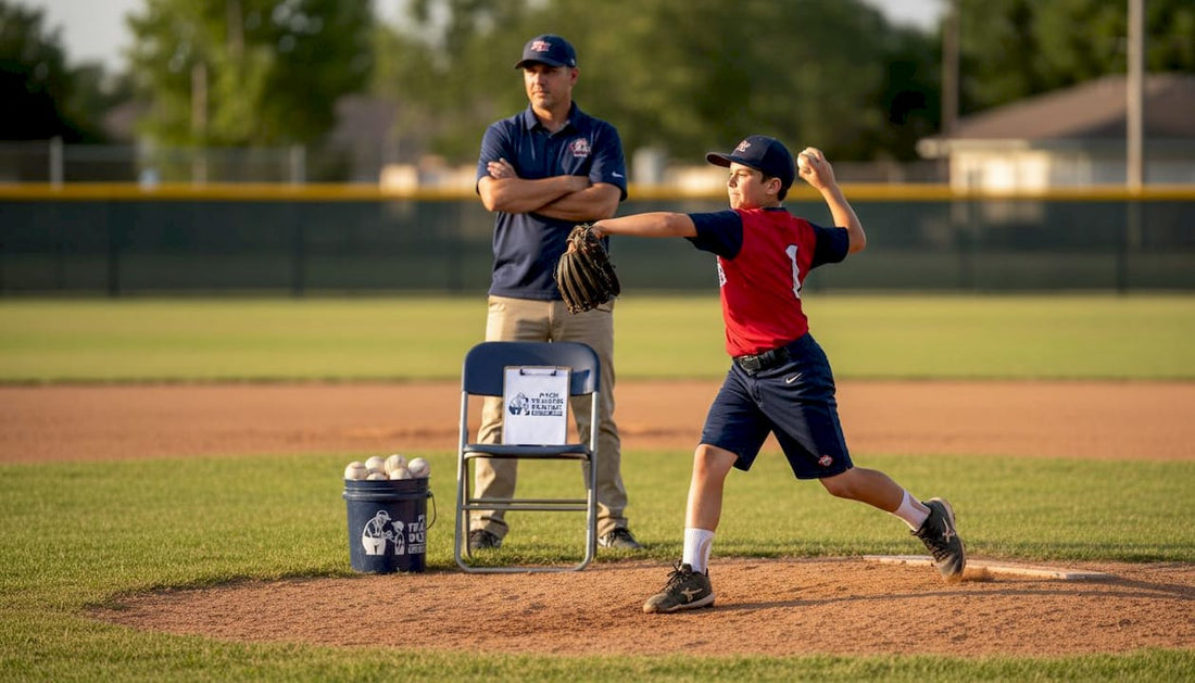 Youth pitcher practicing mechanics outdoors