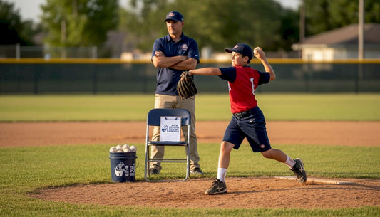 Youth pitcher practicing mechanics outdoors