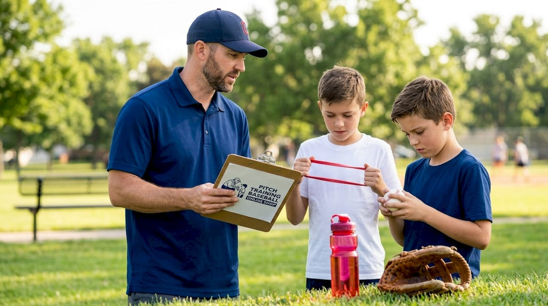 Coach showing youth safe baseball pitching tools