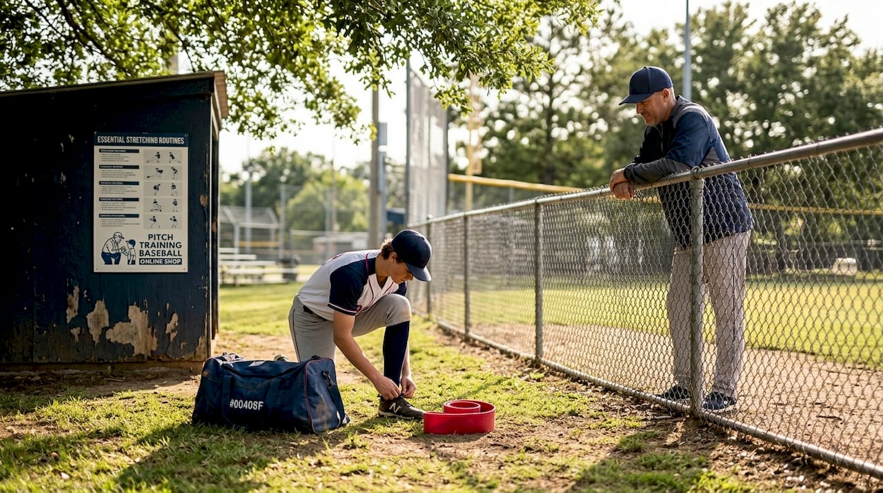 Youth pitcher prepping in park bullpen