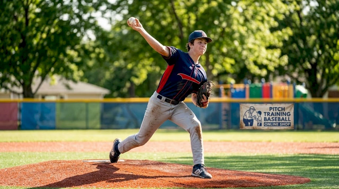 Pitcher throwing baseball from mound mid-action
