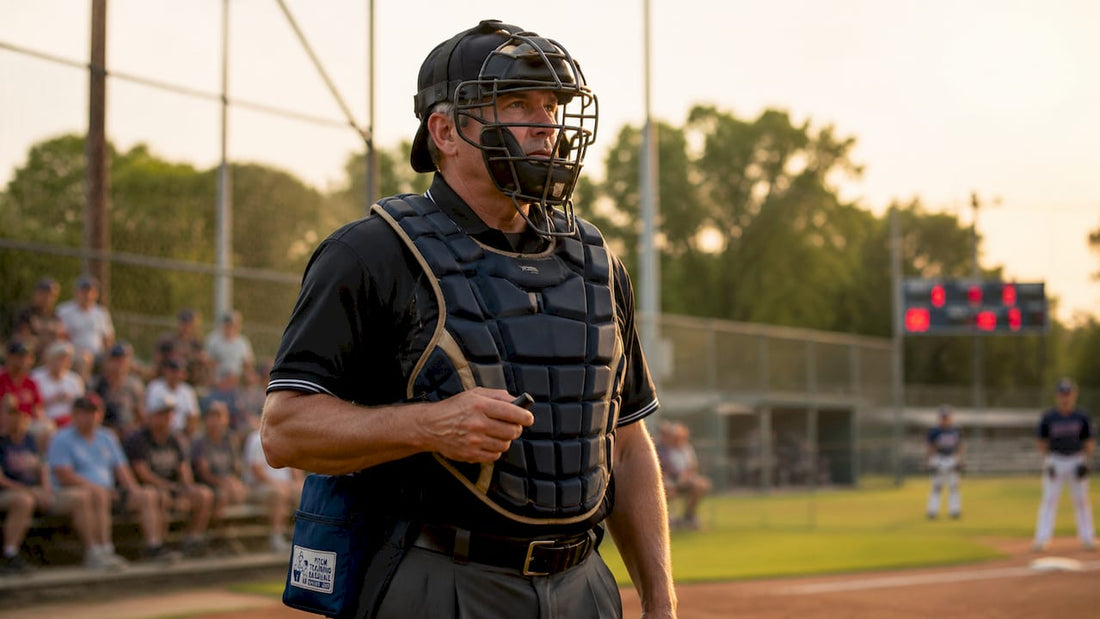 Umpire standing behind home plate on baseball field
