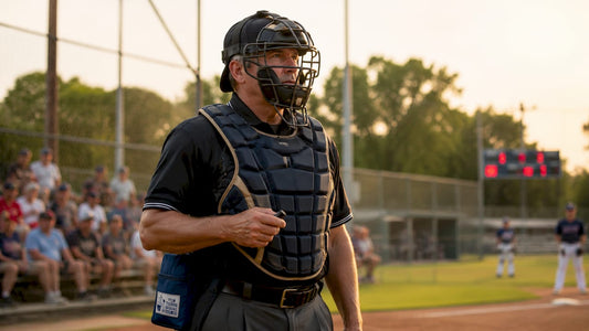 Umpire standing behind home plate on baseball field