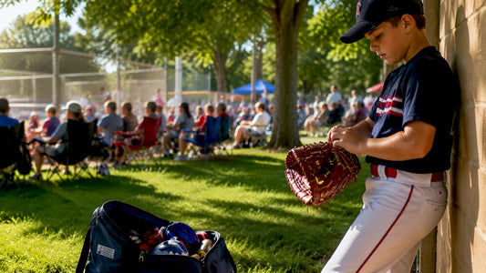 Youth baseball player with custom glove on field