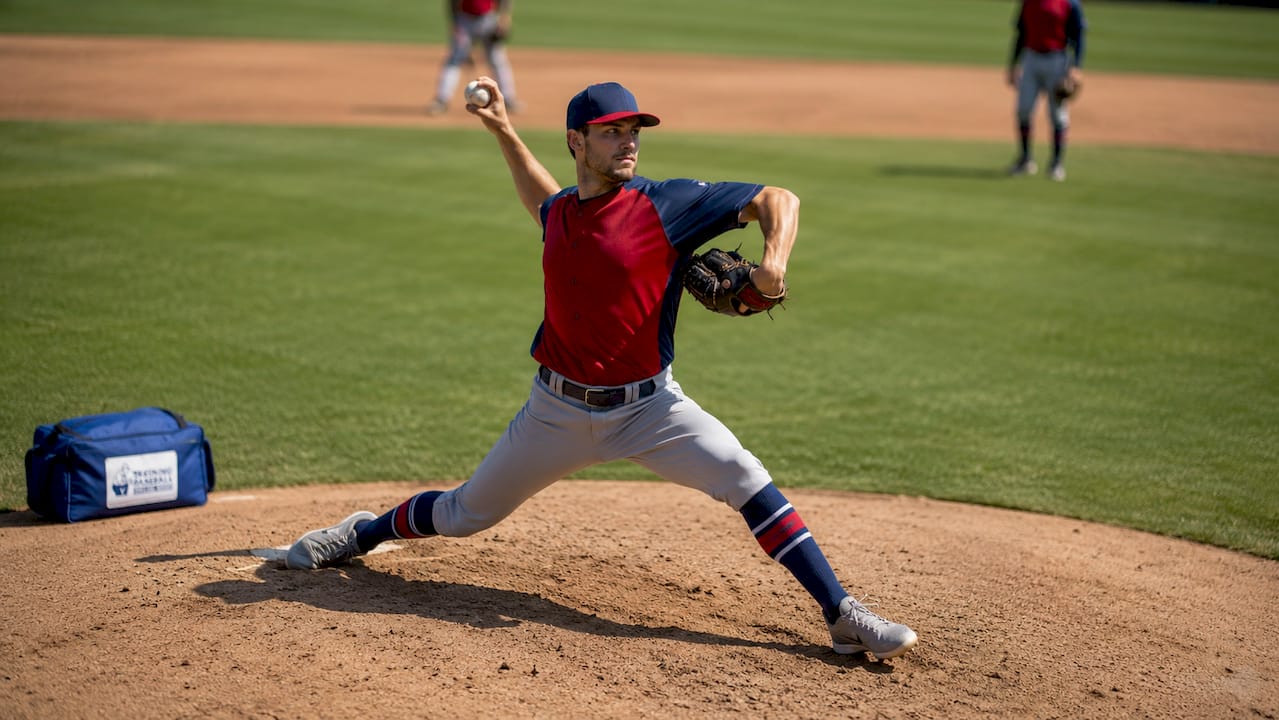 Male pitcher pitching on mound during baseball game