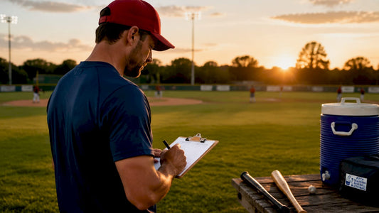 Coach tracking youth pitch counts in dugout