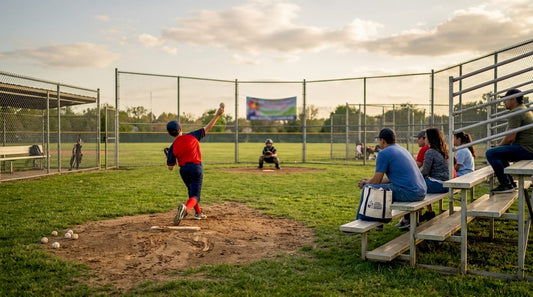 Youth pitcher mid-pitch on baseball mound outdoors.