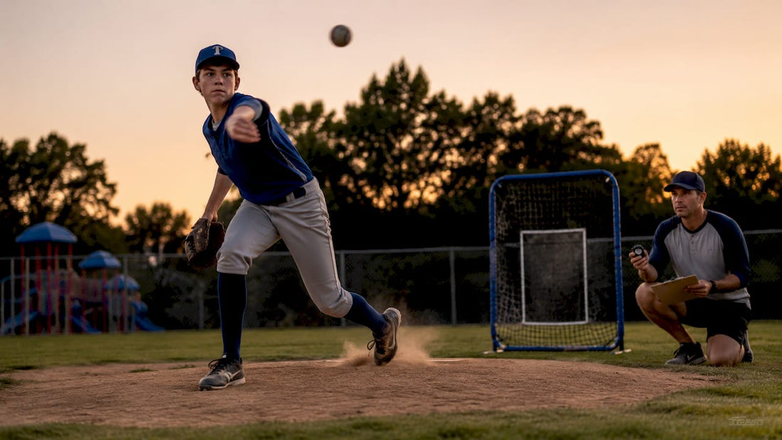 Teen pitcher practicing with strike-zone net outdoors