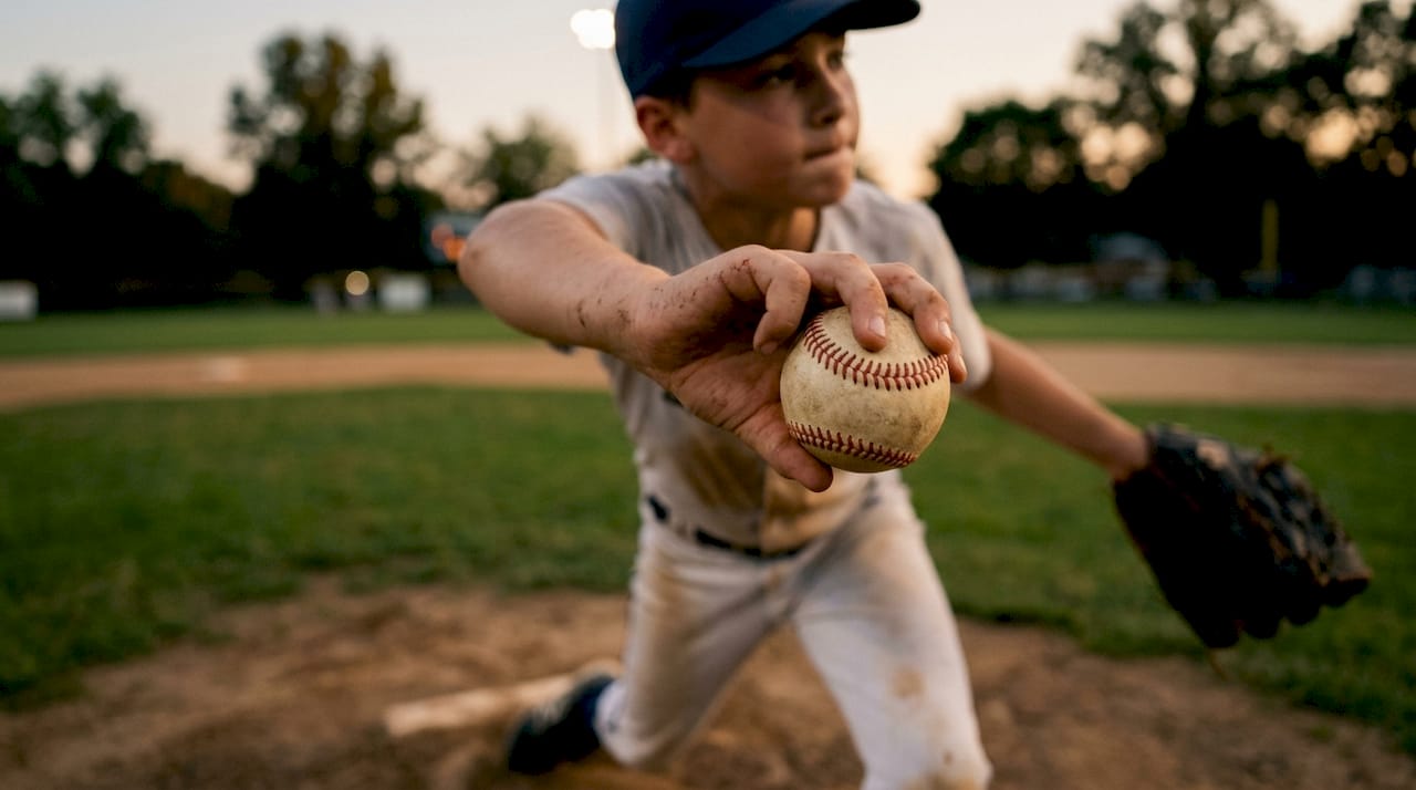 Youth pitcher releasing slider with visible spin
