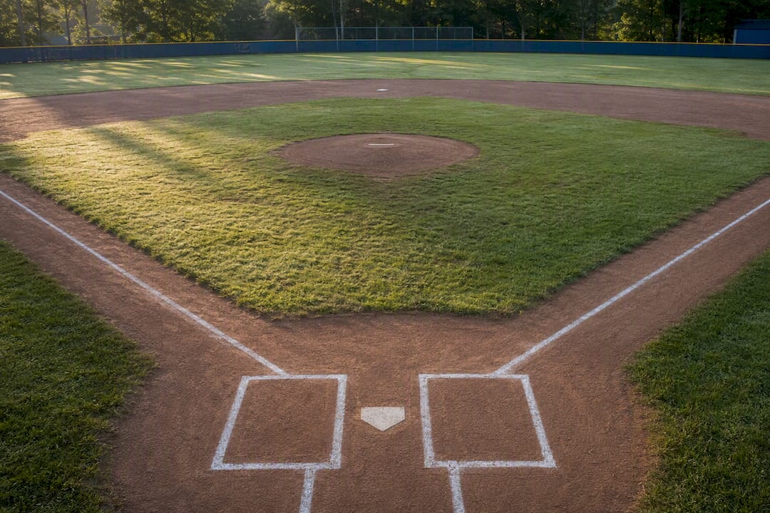 Empty youth baseball mound and home plate on field
