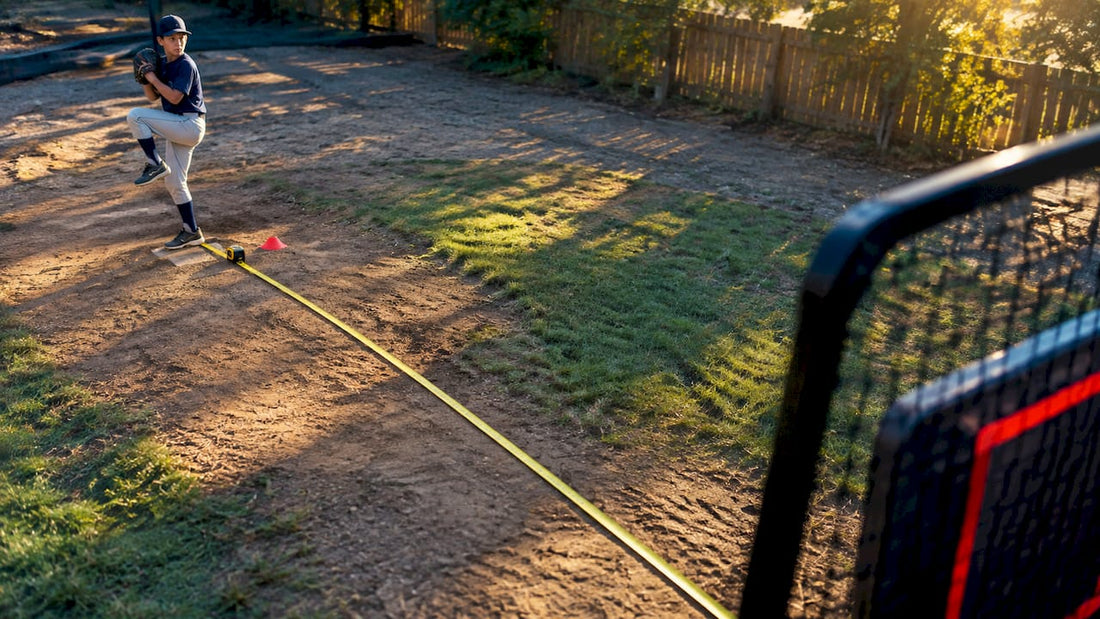 Measuring pitching distance to a training net