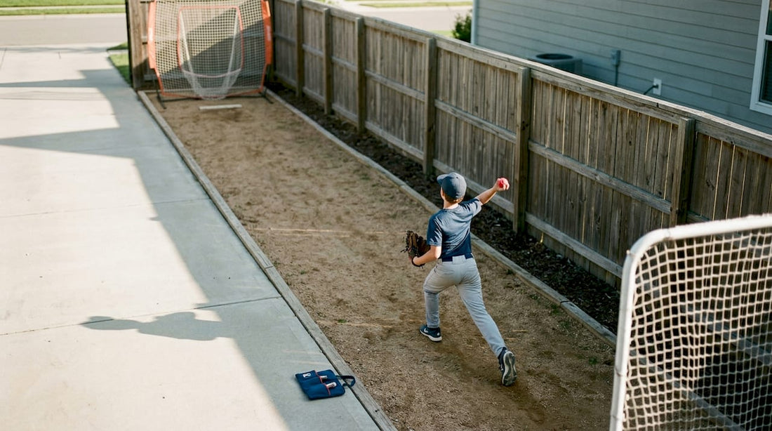 Youth pitcher using compact backyard practice lane