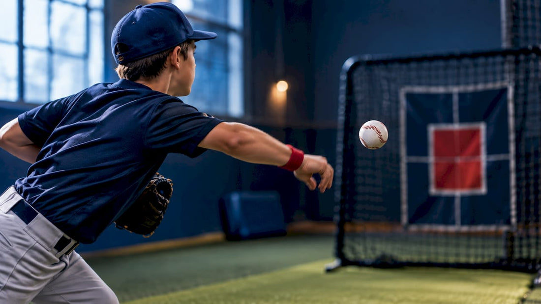 Youth pitcher aiming at net target