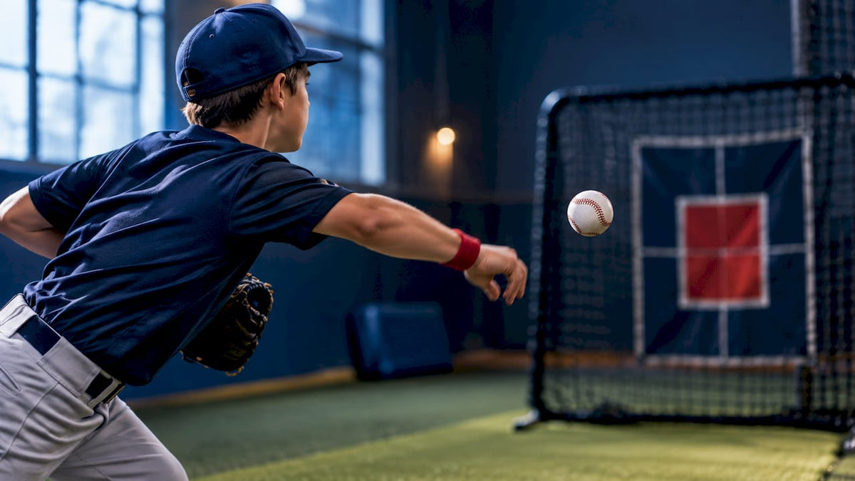 Youth pitcher aiming at net target