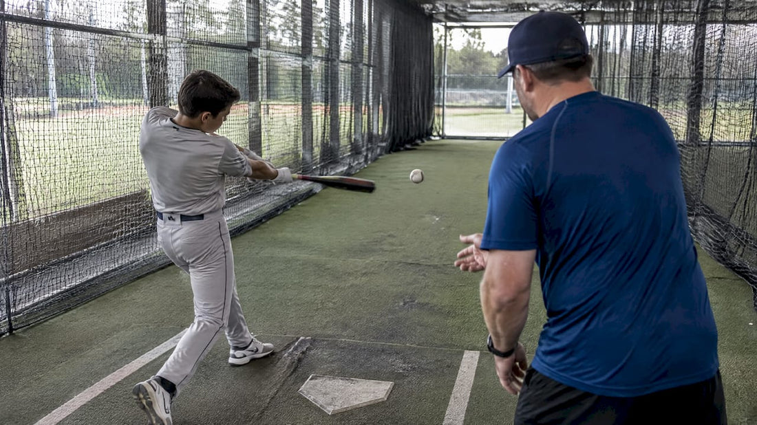 Youth hitter practicing a soft toss swing