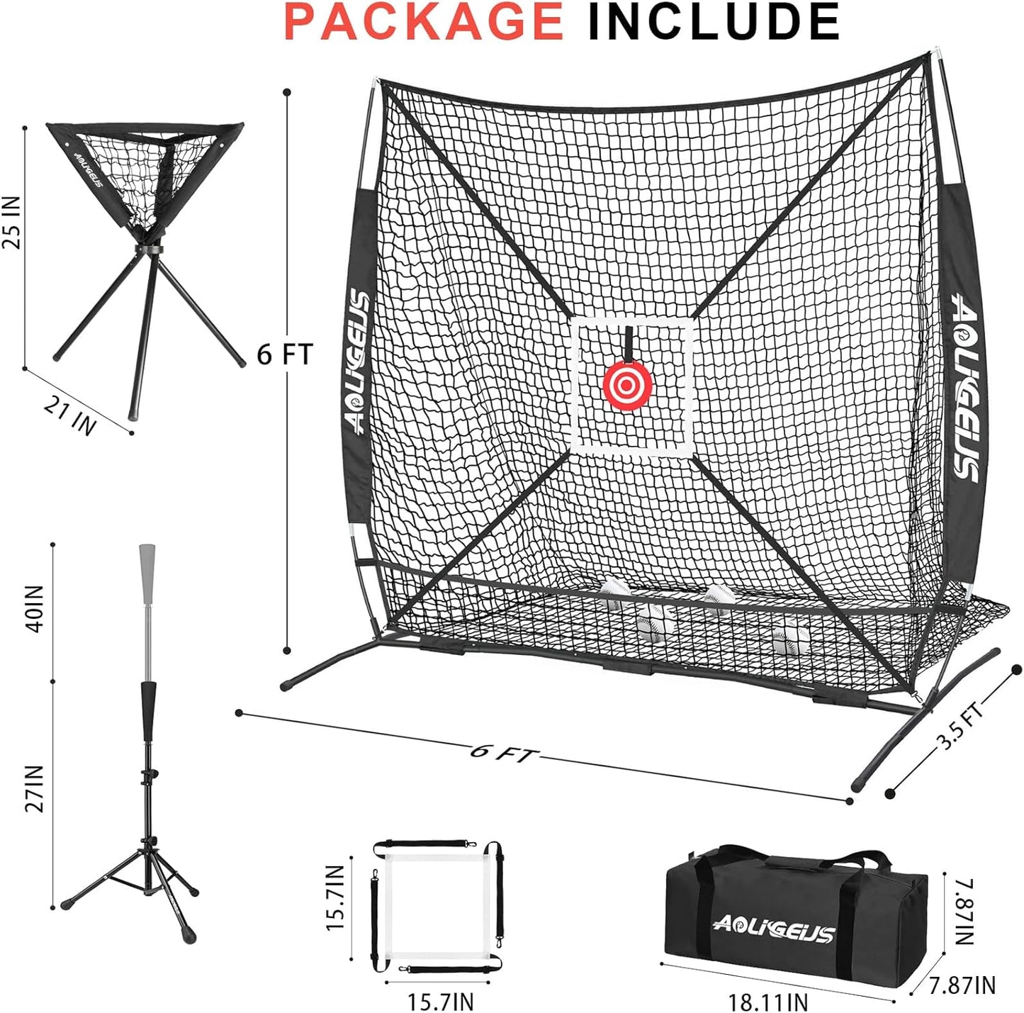 Full Pack Baseball & Softball Practice Net Set – 6x6 ft with Tee & Accessories