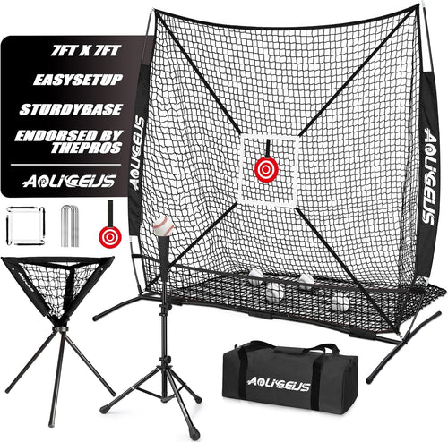 Full Pack Baseball & Softball Practice Net Set – 6x6 ft with Tee & Accessories