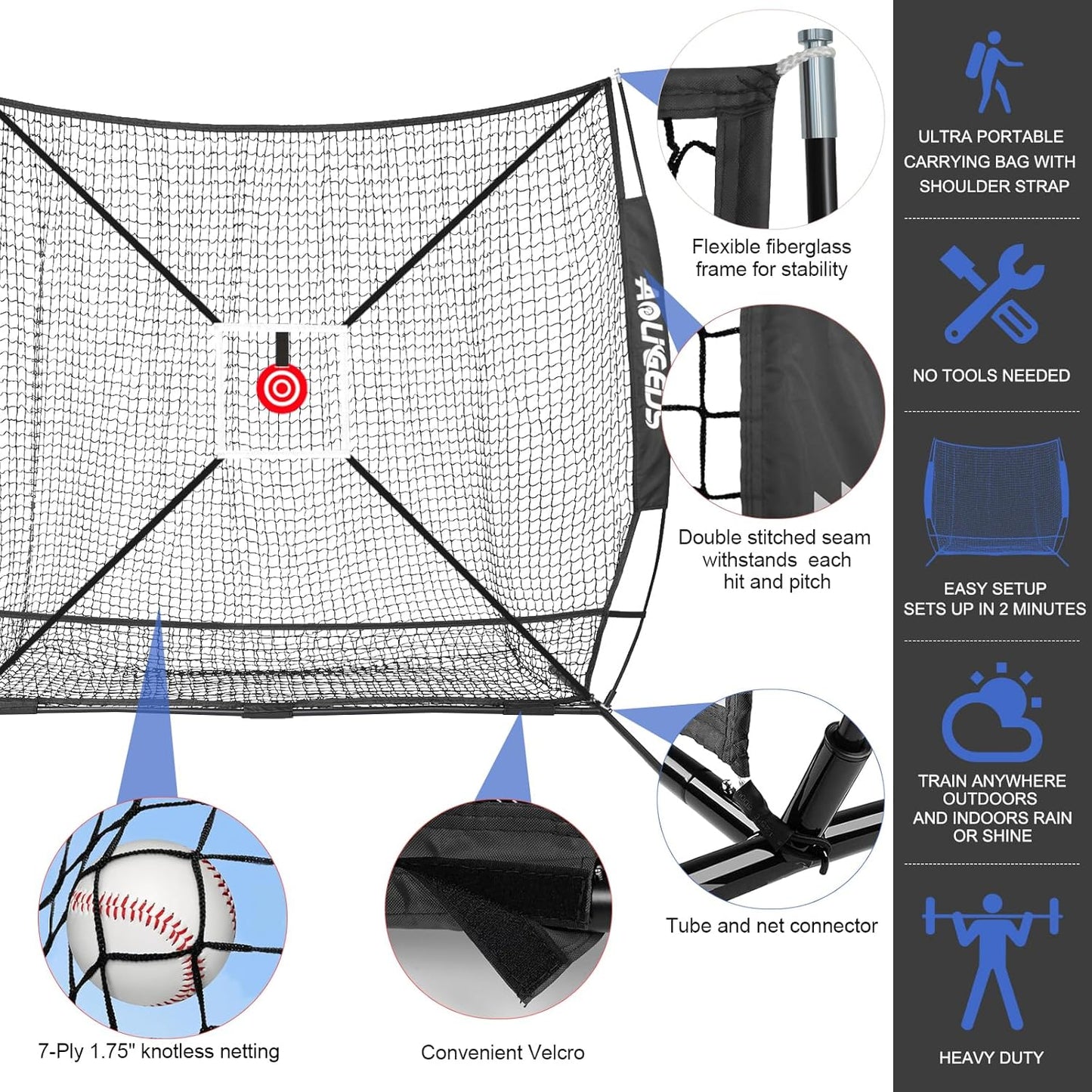 Full Pack Baseball & Softball Practice Net Set – 6x6 ft with Tee & Accessories